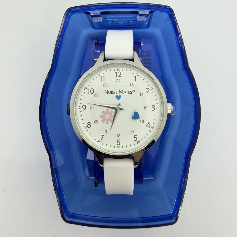 Nurse Mates Military Time nurse watch water-resistant Silicone strap - White